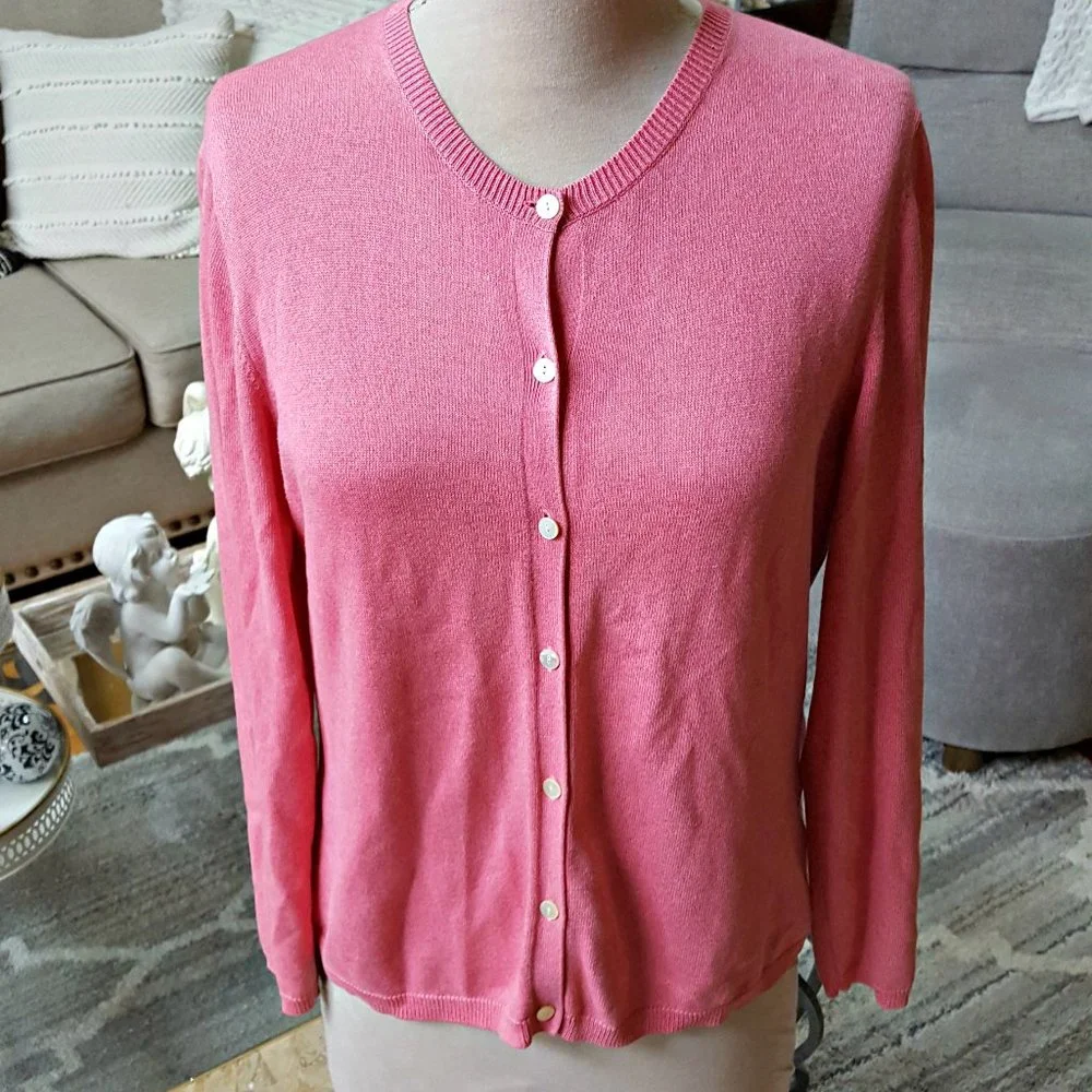 PRETTY In PINK Cardigan SWEATER LANDS END